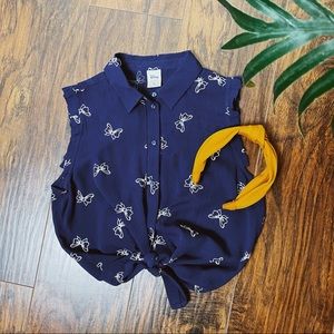 Disney Lauren Conrad Navy Bow Print Gauze Blouse
